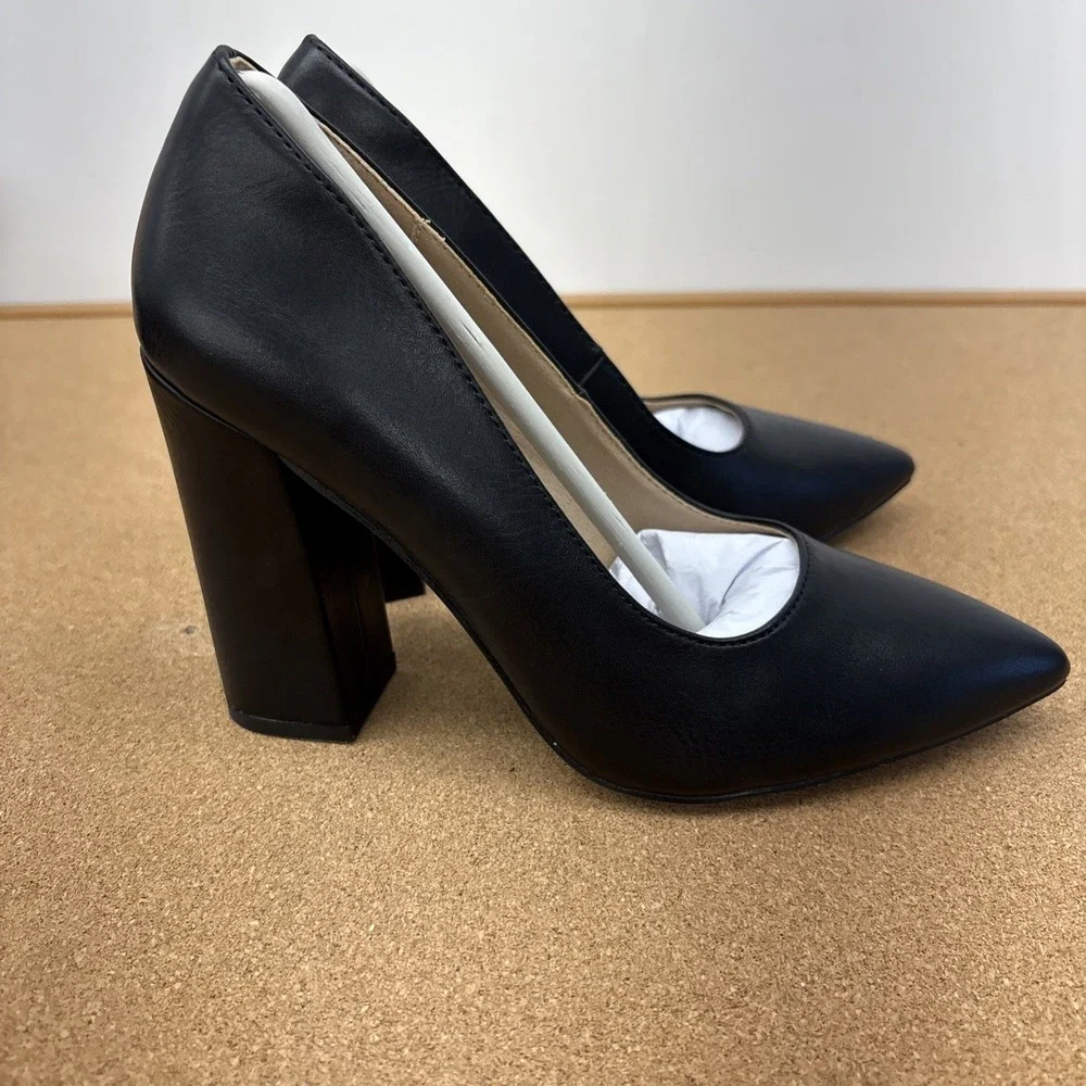 IDIFU Women 8 Black Pointed Toe Block Heel Pumps IN4 Collection Dress Shoes - Picture 3 of 9
